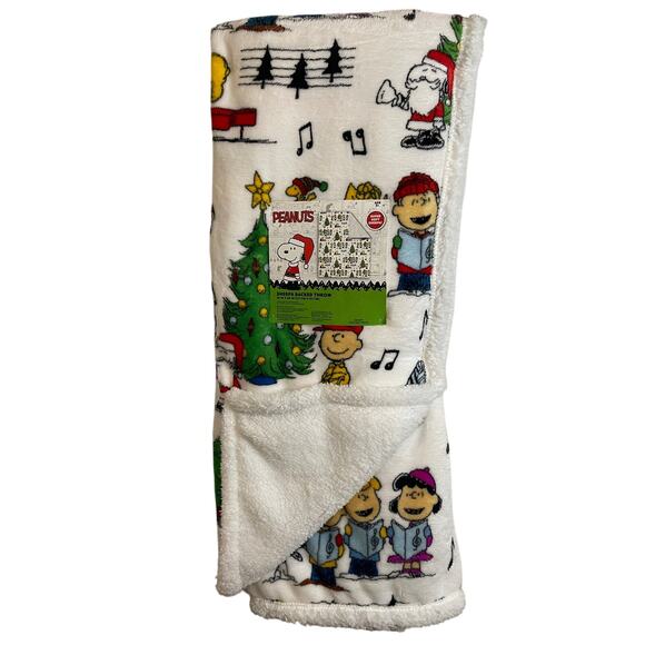 Peanuts Sherpa Backed Holiday Throw Blanket NEW Snoopy Charlie Brown - Picture 1 of 6